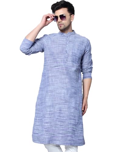 Image of LATEST CHIKAN Men's Cotton Regular Textured Long Kurta Full Sleeves - Casual Ethnic Wear