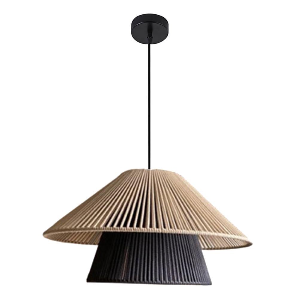 TONFON Black Hemp Rope Shade Chandelier Farmhouse Hanging Lamp
