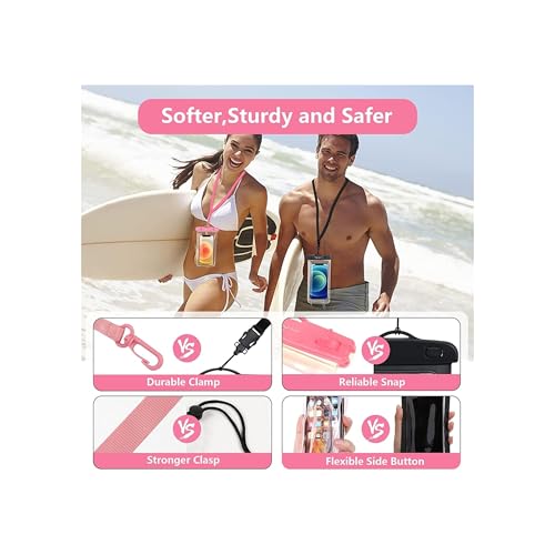 Image of Waterproof Phone Pouch, Dry Bag with Lanyard, Universal Waterproof Phone Case for iPhone 14 13 12 11 Pro Max XR X XS SE 8 Plus Samsung S23 S22 Ultra S21 S10 S9 up to 7 inch (Pink-Pack-2)