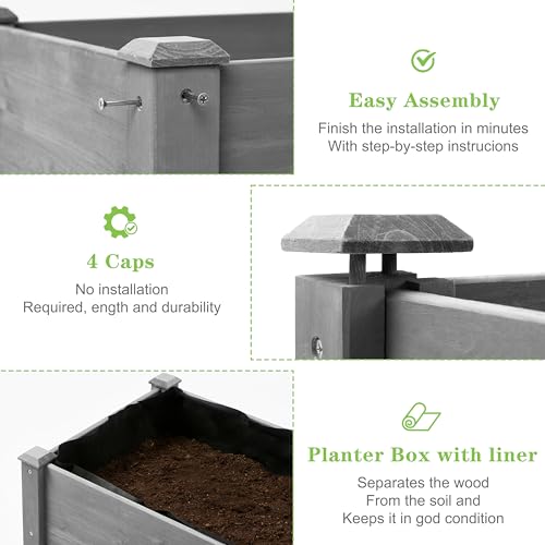 Image of SoliWood Set of 2 Raised Garden Bed with Legs, 48x24x30'', Outdoor Wood Elevated Planter Box, Grey Cedar, Thick Legs, w /Liner