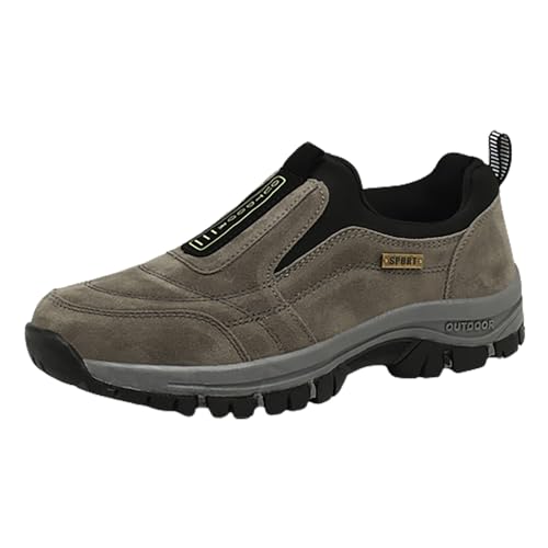 Zapatos de senderismo de cuero para hombre, antideslizantes, con soporte de arco, para el trabajo, al aire libre, para caminar, casual, ajuste ancho, transpirables, zapatos deportivos, Khaki, 38.5 EU