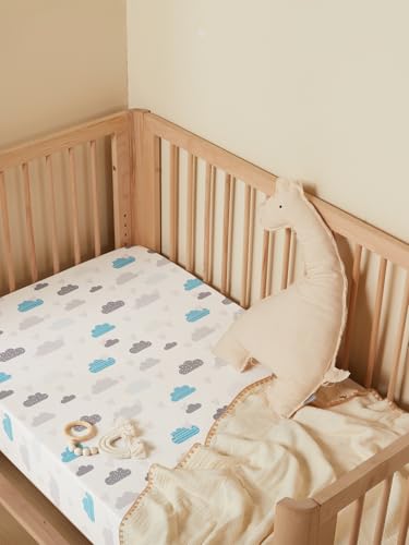 Image of TILLYOU Baby Crib Sheets for Boys Girls, Super Soft Toddler Bed Sheets, 2 Pack Sheets for Standard Crib Mattress 28x52in, Blue Clouds and Stars