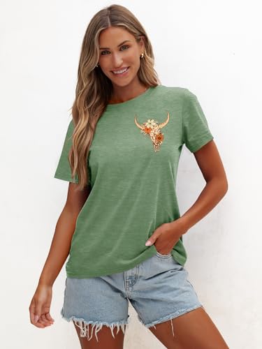 Anbech Womens Western Graphic Cowgirls Shirt Rodeo Print Tops Short Sleeve Cowboy Tops