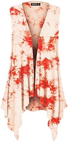 CTC WSK1094 Womens Lightweight Sleeveless Tie Dye Open Front Drape Cardigan M White_Coral