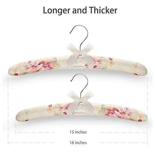 Glcon 16 Inches Satin Padded Hangers For Sweaters - Thick Padded Clothes Hangers For Women Clothing - Foam Fabric Coat Hangers No Bump Fancy Canvas Covers For Adult Wedding Bridesmaid (Pack Of 5) #TOP1