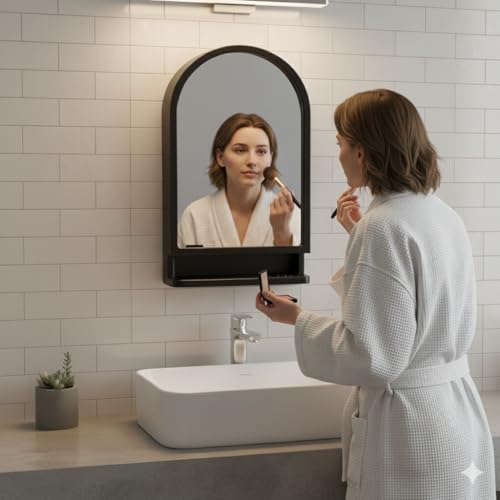 Image of BRANCO Plastic Ideal Mirror Cabinet | Multipurpose Cabinet | Wall Mounted Hanging Mirror Bathroom Accessories | Mirror Cabinet for Living Room, Bathroom, Bedroom (Black)