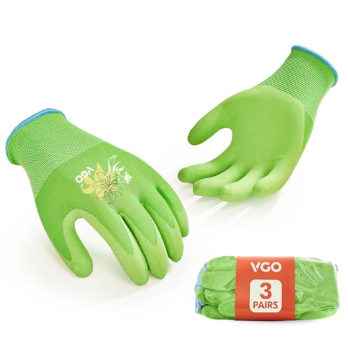 VGO 3 Paires Gants de Jardinage Femmes Enduits de Latex Antidérap...