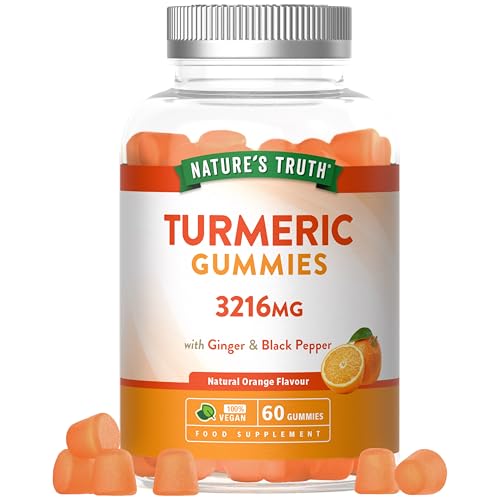 Turmeric Gummies with Black Pepper & Ginger 3216mg | Curcumin Supplement | High Strength | Natural Orange Flavour | 60 Vegan Gummies | Natures Truth