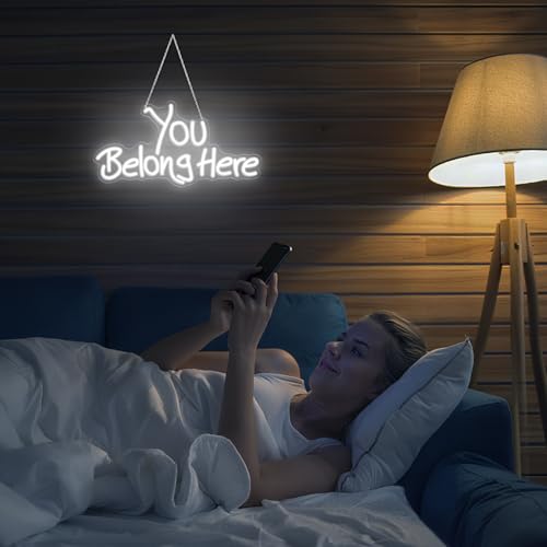 Image of Neon Sign, You Belong Here Neon Light Sign LED Letter Neon Lights for Wall Decor, USB Powered Neon Bar Sign for Party Club Restaurant, Bedroom Wall Decor 17.72 x 9.06 inch