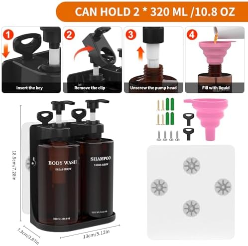 Shampoo and Conditioner Dispenser 320ML/10.8 OZ Shower Soap Dispenser Shampoo Dispenser, Shower Dispenser 2 Chamber No Drill, Shampoo Conditioner Body Wash Dispenser(2 * 10.8 OZ/Pump Bottles)