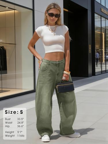 Image of EXLURA Womens Barrel Jeans Wide Leg Y2K Boyfriend Denim Pants Hip Hop Vintage Baggy Jeans Cotton Mid-Low Elastic Waist Pants