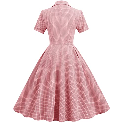 Women 1950s Vintage Short Sleeve Peter Pan Collar Retro Swing A Line Midi Summer Dress Cocktail Party Evening Prom Gown3