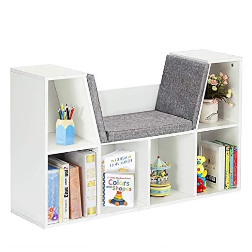 Costzon 6-Cubby Kids Bookcase w/Cushioned Reading Nook, Multi Purpose Storage Organizer Cabinet Shelf with Soft Cushion and Thick Wood Board for Children Girls & Boys Bedroom Decor Room (Modern White)