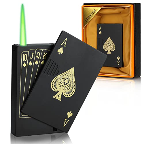 Jet Torch Windproof Cool Lighter - Refillable Butane Lighter with Playing Cards Design - Gift for Men & Women - Black
