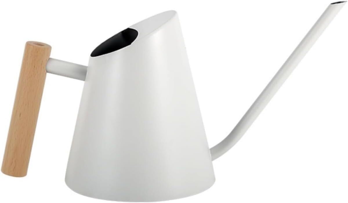 木製ハンドル付きステンレス鋼ホワイト水まき缶 | 屋内外園芸用 | 細口スプリンクラー | 園芸愛好家に最適 (ホワイト)