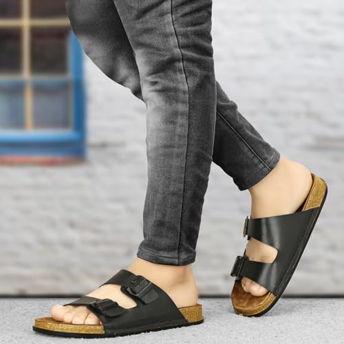 Image of Leatherful Men's premium leather slipper | Genuine Leather upper | Suede Leather Insole | PU sole | Stylish flip flop for men | Birkenstock