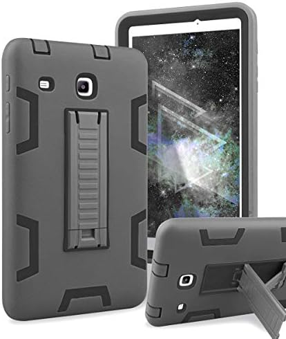 Samsung Galaxy Tab E 8.0 Case,XIQI Three Layer Kickstand Hybrid Rugged Heavy Duty Shockproof Anti-Slip Case Full Body Protection Cover for Tab E 8.0 inch,Grey Black
