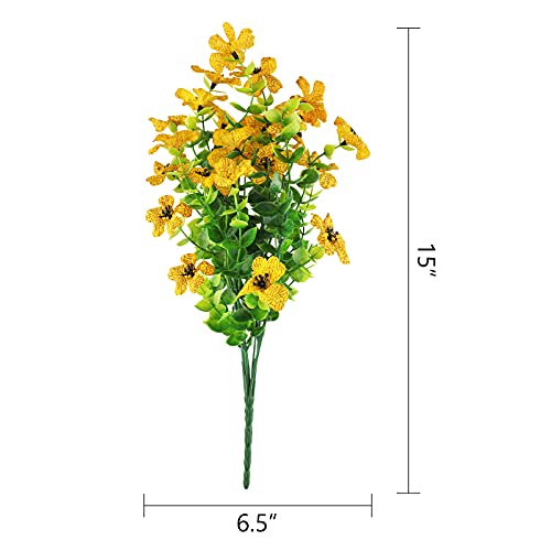 GREENRAIN 18 Bundles Artificial Flowers UV Resistant Fake Plants Outdoor Faux Plastic Flowers Garden Window Box Porch Home Decor (Yellow)