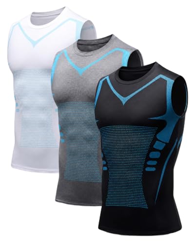 North Alpine Compression Shirt for Men Slimming Body Shaper Vest High Elasticity Tummy Control No Rolling Edges Breathable Sweat-Wicking for Gym (US Alpha 3X-Large Regular Regular 3PCS)