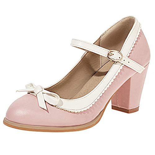 AIMODOR Womens Chunky Mary Jane Vintage Rockabilly Heeled Ankle Strap Pumps