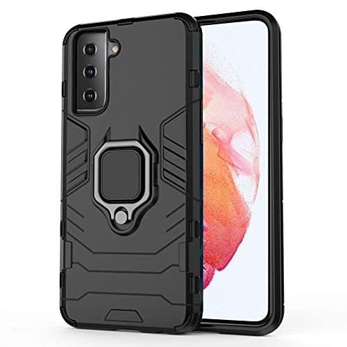 Image of WOW IMAGINE Shockproof Back Case Mobile Cover for Samsung Galaxy S21 Plus (Armor | Hybrid PC + TPU | Full Protection with Ring Holder Kickstand | Carbon Black)