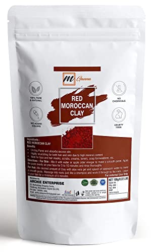 mGanna 100% Natural Moroccan Red Clay Powder 0.22 lbs/ 100 g for Skin firming Hair Masks, Scrubs, Creams and Soap Making