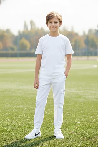 Image of NATUST Boys Cargo Joggers Drawstring Jogging Pants Kids Elastic Waist Trousers 5-14 Years