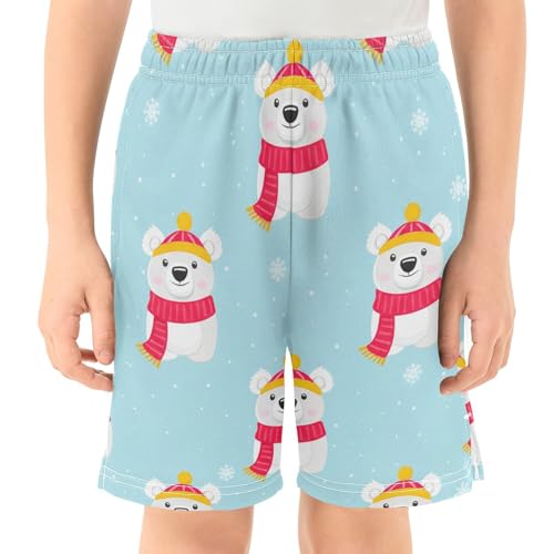 Cute Bears Wearing Scarves Athletic Shorts with Zipper Pockets, Youth Boys Athletic Running Shorts for Summer2