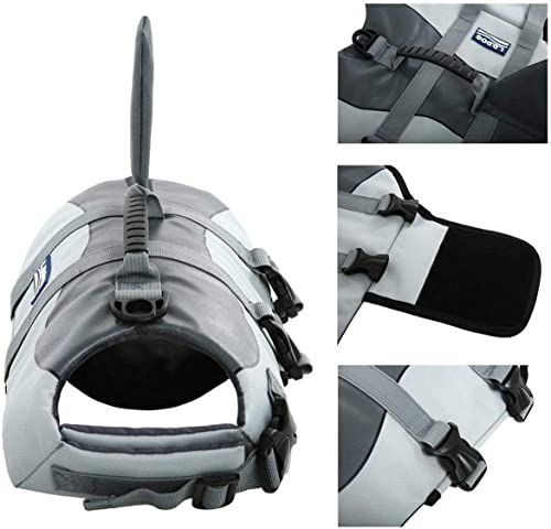 Aokay Hundeschwimmweste Hai,Größenverstellbarer Rettungswest für Hunde mit robustem Griff (S, Grau)