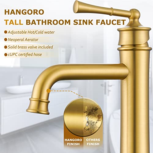 Hangoro Bathroom Faucet, Brush Gold Vessel Faucets For Bathroom Sink, Rough-In Valve & Brass Pop Up Drain Without Overflow Hole, Ideal For Vanity, Lavatory Or Laundry, Basin(L2302-Bg) #TOP2
