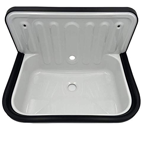 Alape Bucket Sink Wall Mounted Small Service Sink Glazed Steel Utility Sink, With Overflow, Dark Black Trim #TOP6