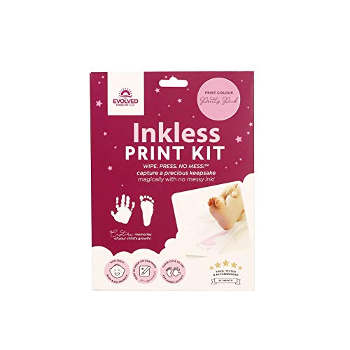 The Evolved Parent Co. Ink-Less Baby Hand and Foot Print Kit | Safe & No Mess | Ink-Less Wipe & 4 Imprint Cards | Safe Print Kit for Babies or Pets |The Perfect Keepsake|Proudly Made in The USA (Pink)
