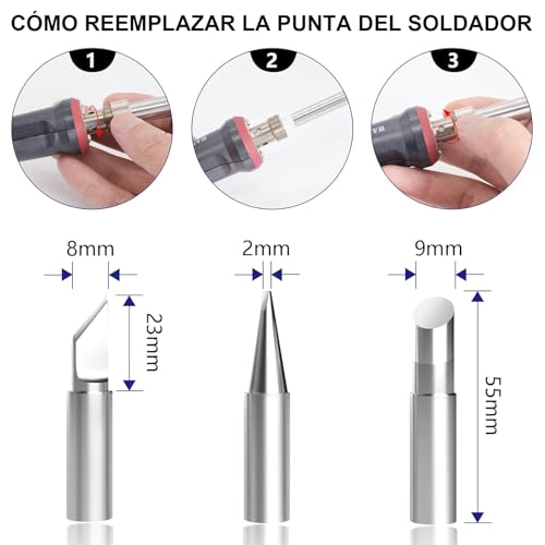 Miniatura 5 de Handskit Soldador Eléctrico 200w Con Control De Temperatura Ajustable 180 C-480 C , Pantalla Led, Calentamiento Rápido, Kit Completo Con Puntas, Estaño Y Mini Soporte, Ideal Para Electrónica Y Diy