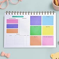 Planner Semanal Colorido Com Aspiral Não Datado Capa Transparente 50 Folhas Com Tarefas, Rotinas, Prioridades, Organização Pessoal, Profissional - Caderno Planejamento Diário