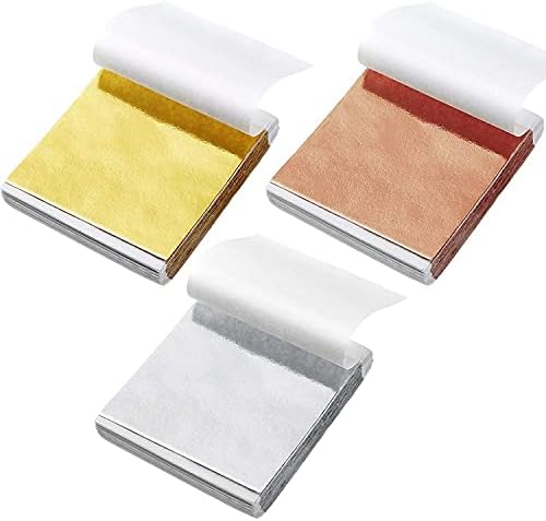 300 Sheets Imitation Gold Leaf Silver Leaf Rose Gold Leaf Foil Paper for Arts, Gilding Crafting, Decoration, Furniture, 5.5 by 5.5 Inches (3 colors)