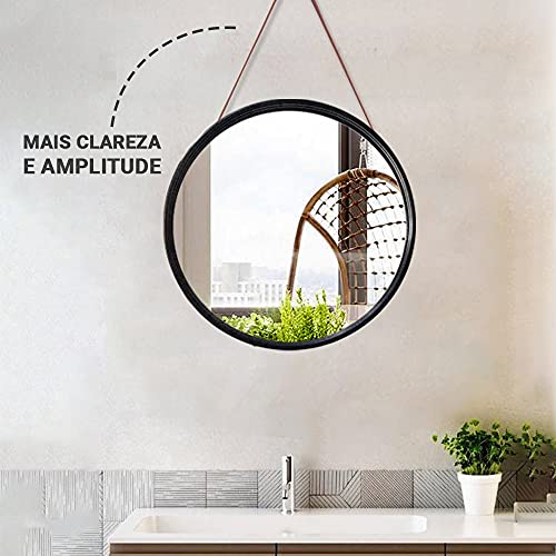 Espelho Redondo Alça Decorativo Adnet Pendurar Parede 60cm