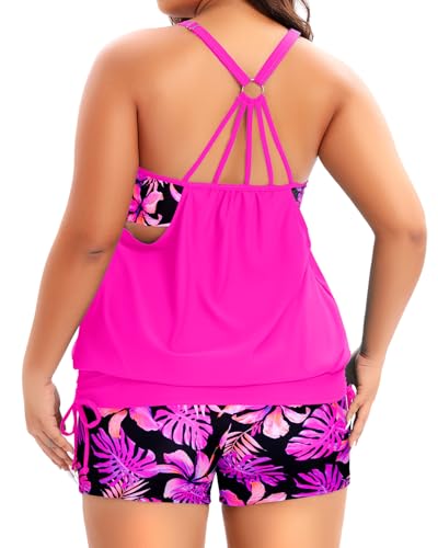 Image of Holipick Plus Size Tankini Swimsuits for Women Two Piece Tummy Control Bathing Suit Blouson Tankini Top with Shorts
