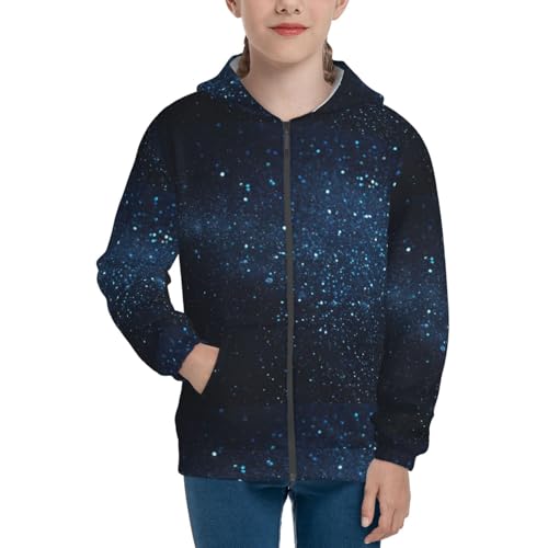 Blue Glitter Retro Kids Pullover Hoodies Boys Zip Up Sweatshirts Girls Athletic Clothes with Pocket3