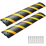 6 Ft Rubber Speed Bump 2 Pack, Heavy Duty Speed Bumps for Road, 25,000 Lbs Capacity, Seed Hump Traffic Calming Ramp for Driveway for Low Cars Trucks Asphalt Concrete Gravel