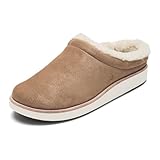 OLUKAI Mani Women's Leather Mule Slippers, Soft & Comfortable Slippers with Fleece Lining, Thick Rubber Outsole, All-Day Wear, Tan/Golden Sand, 9
