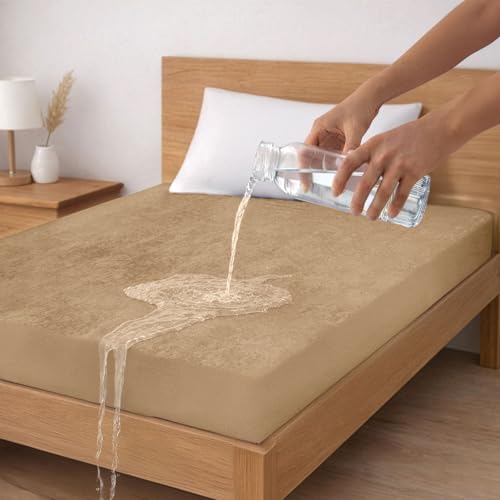 Sassoon Laika Single Bed Waterproof Mattress Protector 48x75 inch (4x6.25 Feet) | Pack of 1, Beige | Elastic Fitted Cotton Feel Terry Ultra Soft Breathable Hypoallergenic Mattress Cover