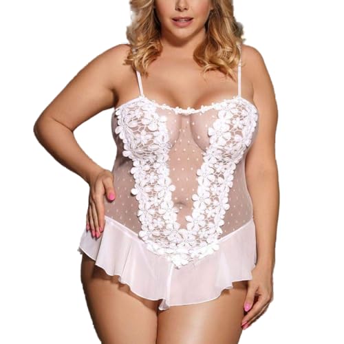 Costume évider lenceria broderie florale blanc XL pour s'aimer soi