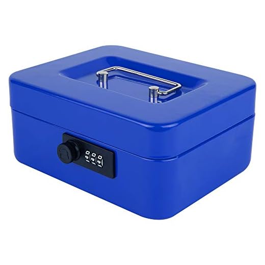 KYODOLED Cash Box with Combination Lock,Safe Metal Box for Money,Storage Lock Box with Money Tray,7.87"x 6.30"x 3.54" Blue Medium