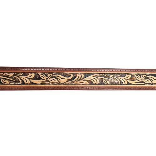 Needzo Decorative Carved Brown Leather Belt, Western Cowboy Apparel for Men and Women, Utility Tool Belts, Country Themed Wild West Gifts, Made in Mexico, Size 364