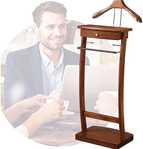 Floor Standing Wooden Coat Rack Freestanding Coat Rack Clothes Valet Stand Solid Wood Suit Rack Curved Trouser Rod Drawer Shoe Rack Base Trouser Rack Front Easy to Assemble