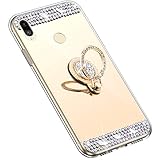 Uposao Kompatibel mit Huawei Y9 2019 Hülle mit 360 Grad Ring Ständer Glänzend Glitzer Strass Diamant Transparent TPU Silikon Handyhülle Ultra Dünn Durchsichtig Schutzhülle Case,Gold