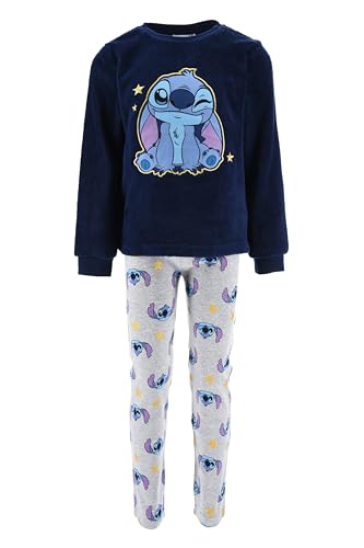 Disney Stitch Pijamas para Niñas, Camiseta y Pantalon Largo para Niñas, Algodon Pijama 2 Piezas Polar Suave Infantil, Talla 8 Años
