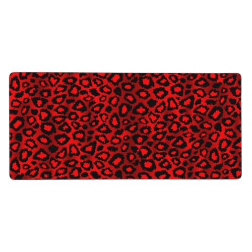 Tapis de souris grand format imprimé léopard rouge 40x90cm en caoutchouc