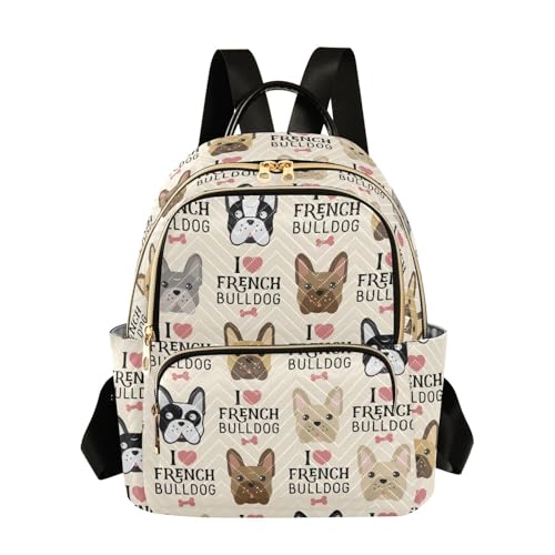 JIPONI Cute French Bulldog Backpack Purse for Women Lightweight Back Pack Casual Daypack Travel Shoulder Bag Bookbag - M