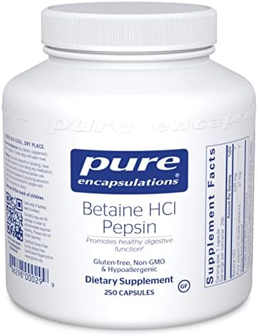 Pure Encapsulations Betaine HCl Pepsin | Digestive Enzyme Supplement for Digestive Aid and Support, Stomach Acid, and Nutrient Absorption* | 250 Capsules